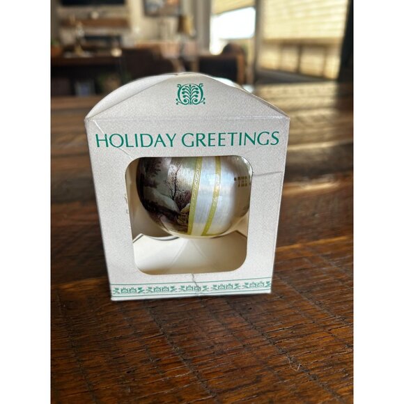 Vintage Holiday Ornament "The Old Homestead In Winter" By Currier & Ives With Bo - Picture 4 of 9